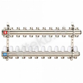 Коллектор регулируемый с запорными клапанами из латуни - 2 загрушки - 2 кронштейна 12-вых. x 1" x 3/4" Gappo G427.12 - Сантехтрейд - Интернет-магазин сантехники г. Екатеринбург