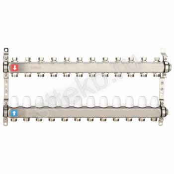 Коллектор регулируемый с запорными клапанами из нержавеющей стали - 2 загрушки - 2 кронштейна 12-вых. x 1" x 3/4" Gappo G428.12 - Сантехтрейд - Интернет-магазин сантехники г. Екатеринбург