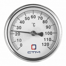 Термометр биметаллический d 63мм, с погружной гильзой, измерение до  120°С СТМ - Сантехтрейд - Интернет-магазин сантехники г. Екатеринбург