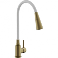 Смеситель для кухни BELZ B74810-5 излив гибкий белый, корпус золото (10) - Сантехтрейд - Интернет-магазин сантехники г. Екатеринбург