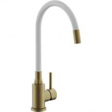 Смеситель для кухни BELZ B73810-5 нержавеющая сталь, корпус золото, излив гибкий белый (10) - Сантехтрейд - Интернет-магазин сантехники г. Екатеринбург