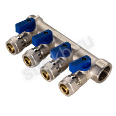 Коллектор 4 вых. 3/4"x16 с шаровыми кранами для м/п труб СТМ - Сантехтрейд - Интернет-магазин сантехники г. Екатеринбург