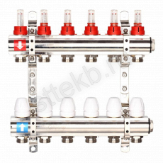 Коллектор регулируемый с расходомерами из латуни - 2 загрушки - 2 кронштейна  6-вых. x1"x3/4" Gappo G423.6 - Сантехтрейд - Интернет-магазин сантехники г. Екатеринбург