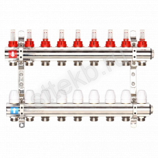 Коллектор регулируемый с расходомерами из латуни - 2 загрушки - 2 кронштейна  9-вых. x1"x3/4" Gappo G423.9 - Сантехтрейд - Интернет-магазин сантехники г. Екатеринбург