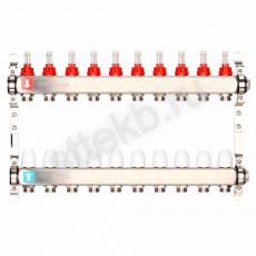 Коллектор регулируемый с расходомерами из нержавеющей стали - 2 загрушки - 2 кронштейна   10-вых. x1"x3/4" Gappo G424.10 - Сантехтрейд - Интернет-магазин сантехники г. Екатеринбург
