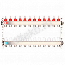 Коллектор регулируемый с расходомерами из нержавеющей стали - 2 загрушки - 2 кронштейна   12-вых. x1"x3/4" Gappo G424.12 - Сантехтрейд - Интернет-магазин сантехники г. Екатеринбург