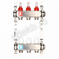 Коллектор регулируемый с расходомерами из нержавеющей стали - 2 загрушки - 2 кронштейна   3-вых. x1"x3/4" Gappo G424.3 - Сантехтрейд - Интернет-магазин сантехники г. Екатеринбург
