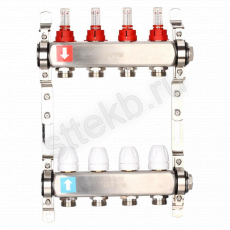 Коллектор регулируемый с расходомерами из нержавеющей стали - 2 загрушки - 2 кронштейна   4-вых. x1"x3/4" Gappo G424.4 - Сантехтрейд - Интернет-магазин сантехники г. Екатеринбург