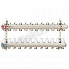 Коллектор регулируемый с запорными клапанами из латуни - 2 загрушки - 2 кронштейна  12-вых. x 1" x 3/4" Gappo G427.12 - Сантехтрейд - Интернет-магазин сантехники г. Екатеринбург