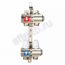 Коллектор регулируемый с запорными клапанами из латуни - 2 загрушки - 2 кронштейна  2-вых. x 1" x 3/4" Gappo G427.2 - Сантехтрейд - Интернет-магазин сантехники г. Екатеринбург