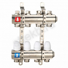 Коллектор регулируемый с запорными клапанами из латуни - 2 загрушки - 2 кронштейна  4-вых. x 1" x 3/4" Gappo G427.4 - Сантехтрейд - Интернет-магазин сантехники г. Екатеринбург