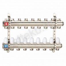 Коллектор регулируемый с запорными клапанами из латуни - 2 загрушки - 2 кронштейна  9-вых. x 1" x 3/4" Gappo G427.9 - Сантехтрейд - Интернет-магазин сантехники г. Екатеринбург