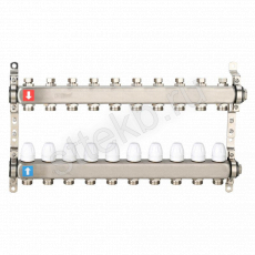 Коллектор регулируемый с запорными клапанами из нержавеющей стали - 2 загрушки - 2 кронштейна  10-вых. x 1" x 3/4" Gappo G428.10 - Сантехтрейд - Интернет-магазин сантехники г. Екатеринбург