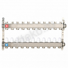 Коллектор регулируемый с запорными клапанами из нержавеющей стали - 2 загрушки - 2 кронштейна  11-вых. x 1" x 3/4" Gappo G428.11 - Сантехтрейд - Интернет-магазин сантехники г. Екатеринбург