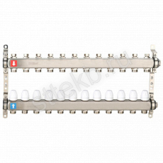Коллектор регулируемый с запорными клапанами из нержавеющей стали - 2 загрушки - 2 кронштейна  12-вых. x 1" x 3/4" Gappo G428.12 - Сантехтрейд - Интернет-магазин сантехники г. Екатеринбург