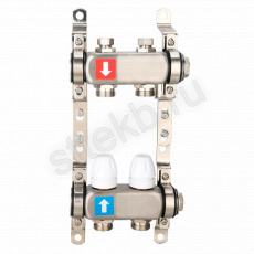 Коллектор регулируемый с запорными клапанами из нержавеющей стали - 2 загрушки - 2 кронштейна  2-вых. x 1" x 3/4" Gappo G428.2 - Сантехтрейд - Интернет-магазин сантехники г. Екатеринбург