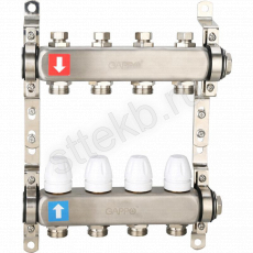 Коллектор регулируемый с запорными клапанами из нержавеющей стали - 2 загрушки - 2 кронштейна  4-вых. x 1" x 3/4" Gappo G428.4 - Сантехтрейд - Интернет-магазин сантехники г. Екатеринбург