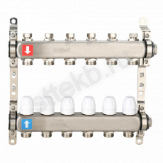 Коллектор регулируемый с запорными клапанами из нержавеющей стали - 2 загрушки - 2 кронштейна  6-вых. x 1" x 3/4" Gappo G428.6 - Сантехтрейд - Интернет-магазин сантехники г. Екатеринбург