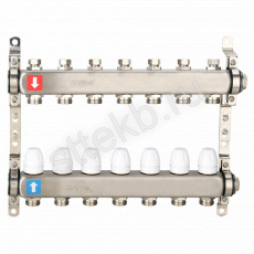 Коллектор регулируемый с запорными клапанами из нержавеющей стали - 2 загрушки - 2 кронштейна  7-вых. x 1" x 3/4" Gappo G428.7 - Сантехтрейд - Интернет-магазин сантехники г. Екатеринбург