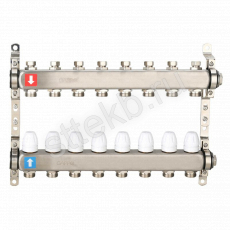 Коллектор регулируемый с запорными клапанами из нержавеющей стали - 2 загрушки - 2 кронштейна  8-вых. x 1" x 3/4" Gappo G428.8 - Сантехтрейд - Интернет-магазин сантехники г. Екатеринбург