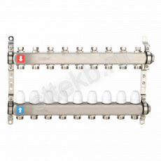 Коллектор регулируемый с запорными клапанами из нержавеющей стали - 2 загрушки - 2 кронштейна  9-вых. x 1" x 3/4" Gappo G428.9 - Сантехтрейд - Интернет-магазин сантехники г. Екатеринбург