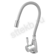 Смеситель FLOE FK234-DW для кухни, 40 мм, на гайке, с боковой штыревой ручкой, с гибким белым изливом - Сантехтрейд - Интернет-магазин сантехники г. Екатеринбург