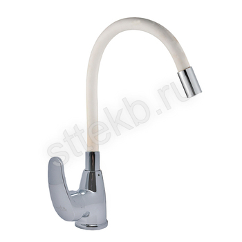 Смеситель FLOE FK234-GW для кухни, 40 мм, на гайке, с боковой металлической ручкой, с гибким белым изливом - Сантехтрейд - Интернет-магазин сантехники г. Екатеринбург