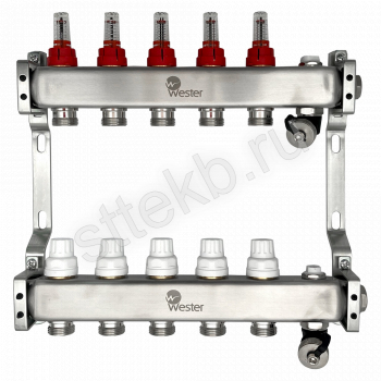 Коллектор нерж. Wester MUFS 1"-3/4 в сборе с расходомерами на 5 выходов - Сантехтрейд - Интернет-магазин сантехники г. Екатеринбург