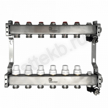 Коллектор нерж. Wester MUVS 1"-3/4 в сборе на 6 выходов - Сантехтрейд - Интернет-магазин сантехники г. Екатеринбург