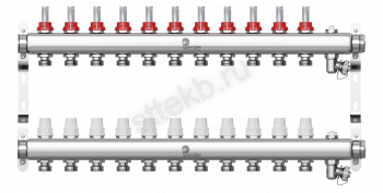 Коллектор нерж. Wester  1"-3/4 в сборе с расходомерами на 11 выходов - Сантехтрейд - Интернет-магазин сантехники г. Екатеринбург