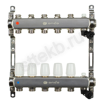 Коллекторная группа ONDO нерж сталь 5 вых. в сборе  с термостатическими и запорными клапанами - Сантехтрейд - Интернет-магазин сантехники г. Екатеринбург