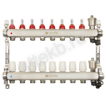 Коллекторная группа ONDO нерж сталь 8 вых. в сборе с автоматическим воздухоотводчиком, расходомерами и термостатическими клапанами - Сантехтрейд - Интернет-магазин сантехники г. Екатеринбург