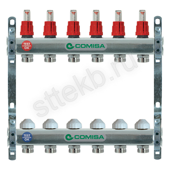 Коллекторная группа 1" 6 вых. с расходомерами нерж под евроконус 3/4 COMISA (Италия) 88.06.415 - Сантехтрейд - Интернет-магазин сантехники г. Екатеринбург