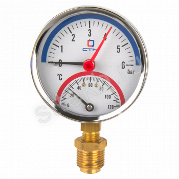 Термо-манометр радиального подключения 1/4", измерение до 6 бар; до  120°С СТМ - Сантехтрейд - Интернет-магазин сантехники г. Екатеринбург