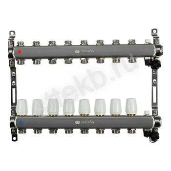 Коллекторная группа ONDO нерж сталь 8 вых. в сборе  с термостатическими и запорными клапанами - Сантехтрейд - Интернет-магазин сантехники г. Екатеринбург