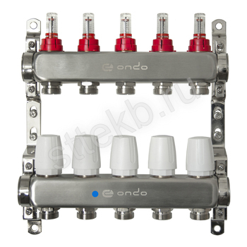 Коллекторная группа ONDO нерж сталь 5 вых. в сборе с расходомерами и термостатическими клапанами без сливных кранов и воздухоотводчиков - Сантехтрейд - Интернет-магазин сантехники г. Екатеринбург