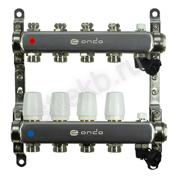 Коллекторная группа ONDO нерж сталь 4 вых. в сборе  с термостатическими и запорными клапанами - Сантехтрейд - Интернет-магазин сантехники г. Екатеринбург