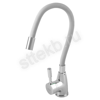 Смеситель FLOE FK234-DW для кухни, 40 мм, на гайке, с боковой штыревой ручкой, с гибким белым изливом - Сантехтрейд - Интернет-магазин сантехники г. Екатеринбург