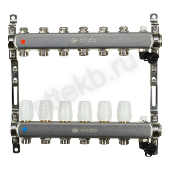 Коллекторная группа ONDO нерж сталь 6 вых. в сборе  с термостатическими и запорными клапанами - Сантехтрейд - Интернет-магазин сантехники г. Екатеринбург