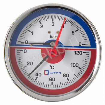 Термо-манометр аксиального подключения 1/4", измерение до 6 бар; до  120°С СТМ - Сантехтрейд - Интернет-магазин сантехники г. Екатеринбург