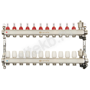 Коллекторная группа ONDO нерж сталь 11 вых. в сборе с автоматическим воздухоотводчиком, расходомерами и термостатическими клапанами - Сантехтрейд - Интернет-магазин сантехники г. Екатеринбург